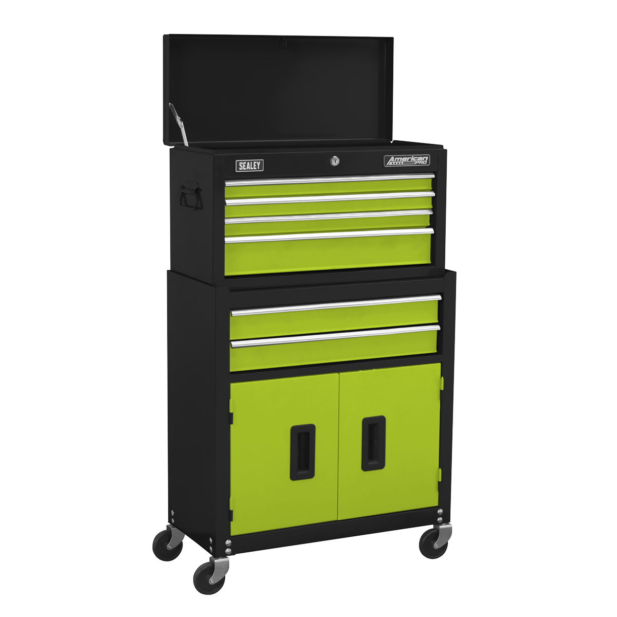 American PRO® Topchest & Rollcab Combination 6 Drawer with 170pc Tool Kit - Green/Black