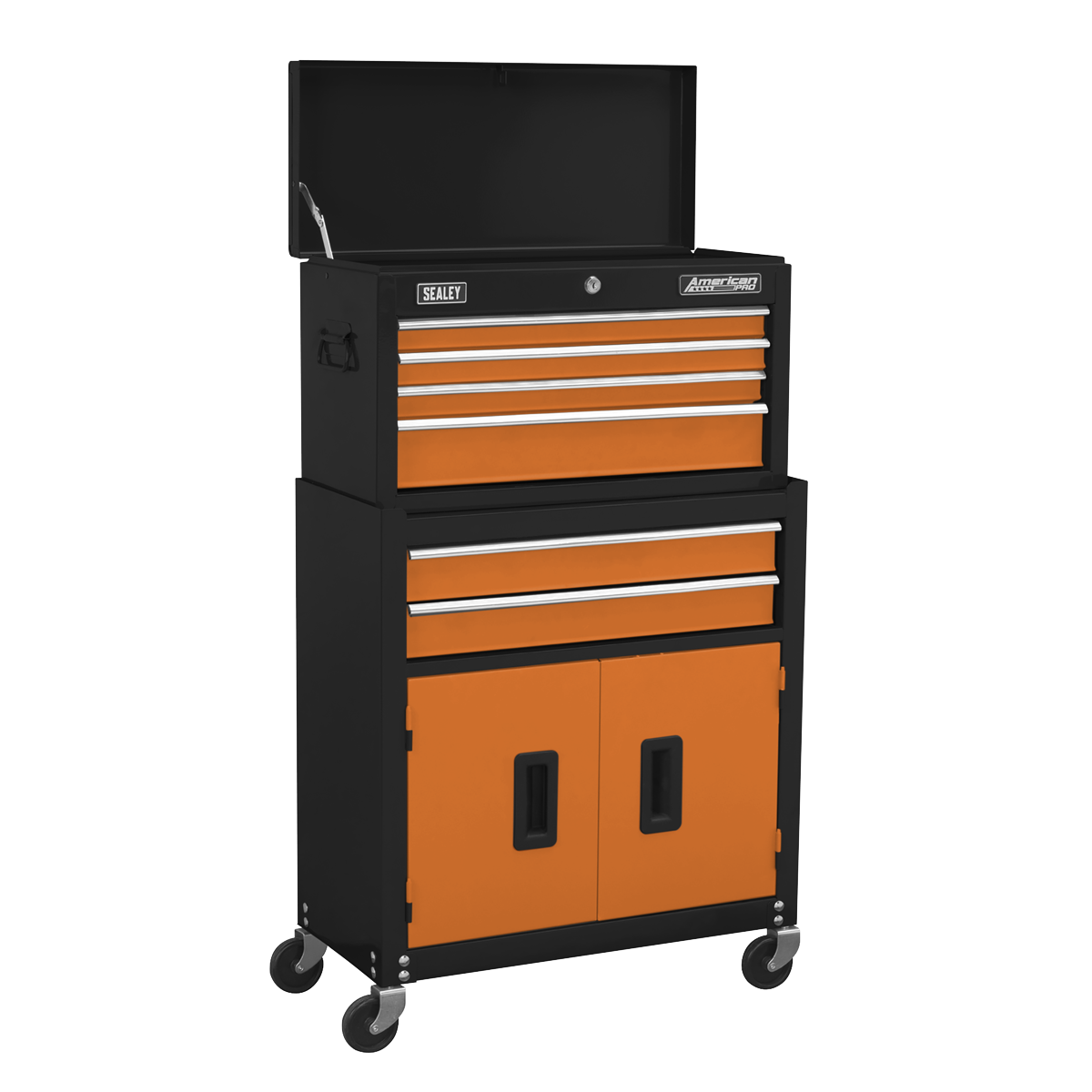 American PRO® Topchest & Rollcab Combination 6 Drawer with 170pc Tool Kit - Orange/Black