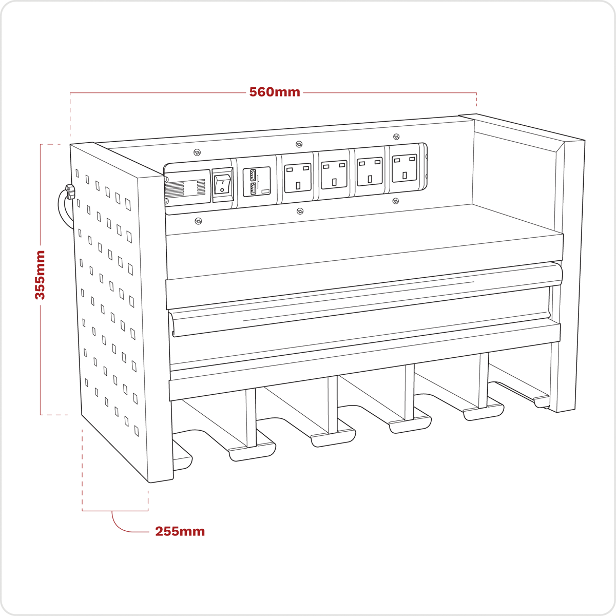 Superline PRO® Power Tool Storage Rack with Drawer & Power Strip