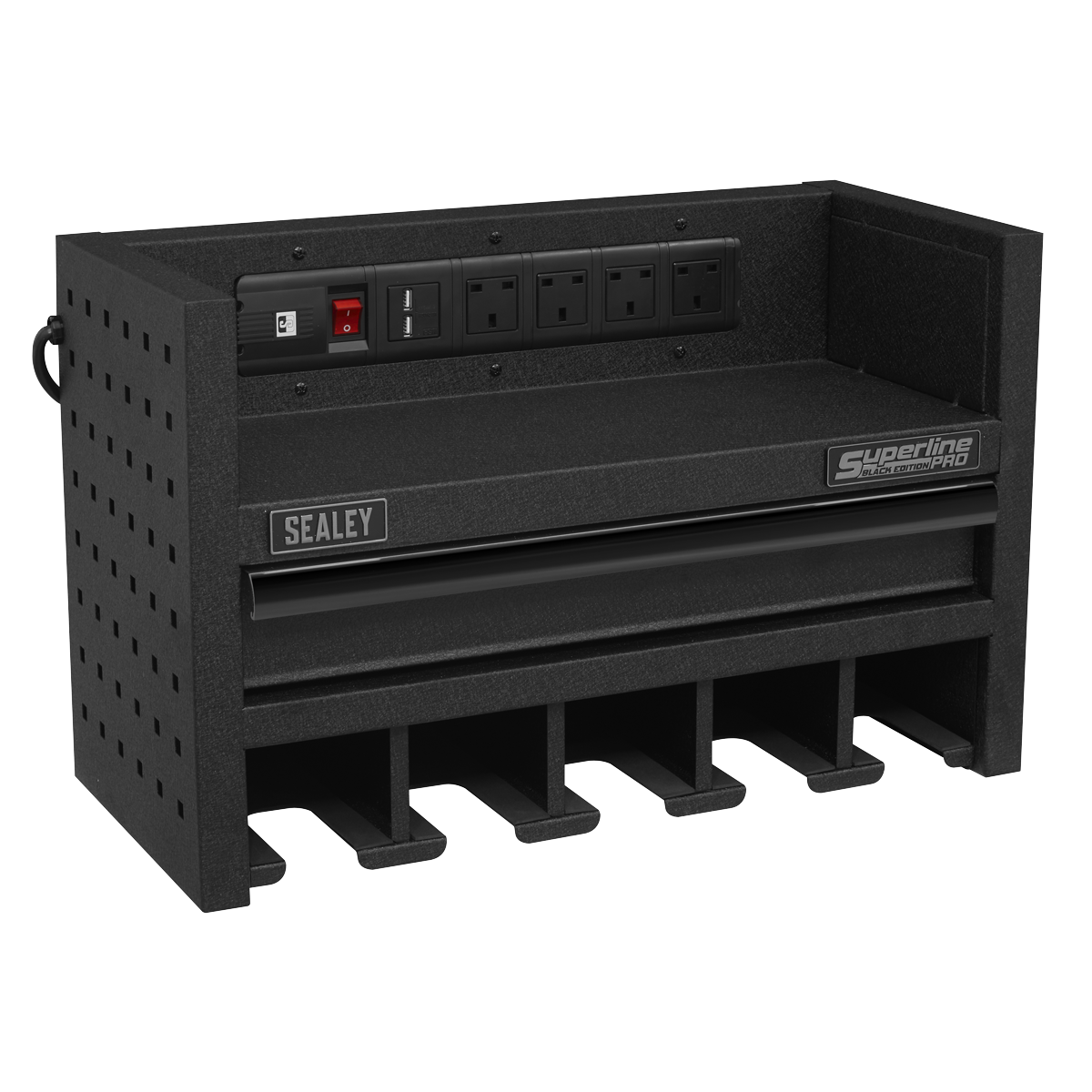 Superline PRO® Power Tool Storage Rack with Drawer & Power Strip