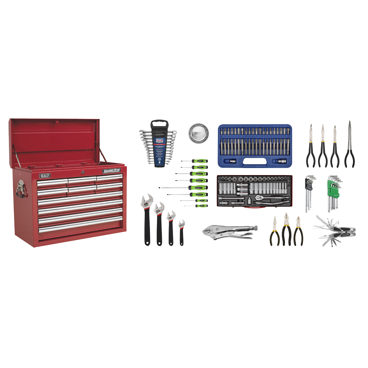 Superline PRO® Topchest 10 Drawer with 139pc Tool Kit - Red