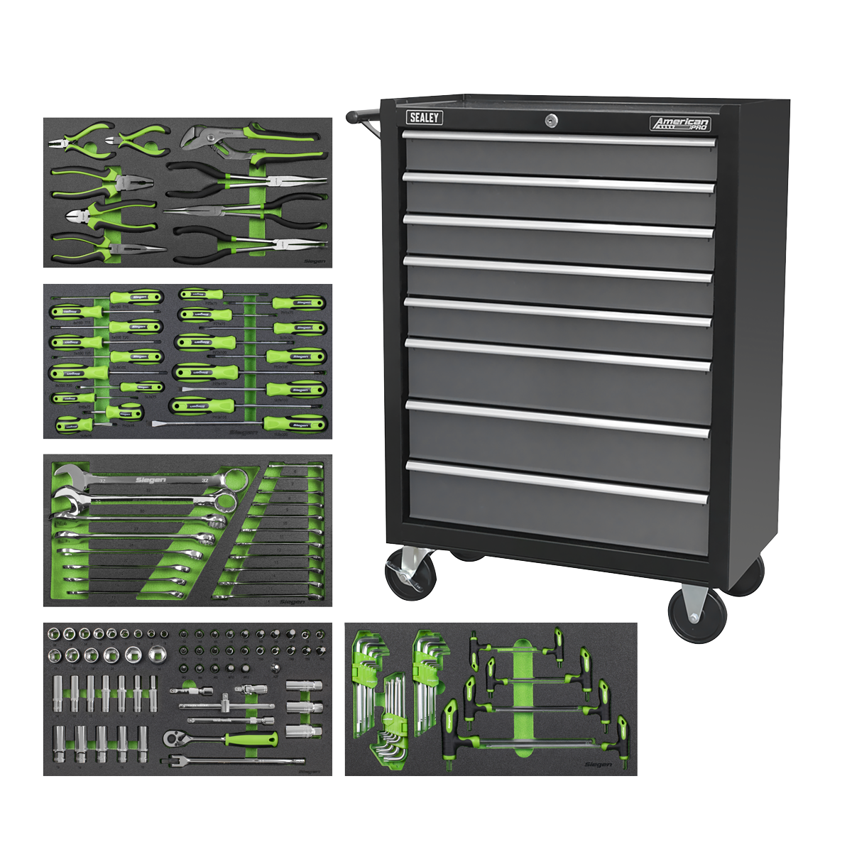 Rollcab 8 Drawer with 145pc Tool Kit - Black/Grey