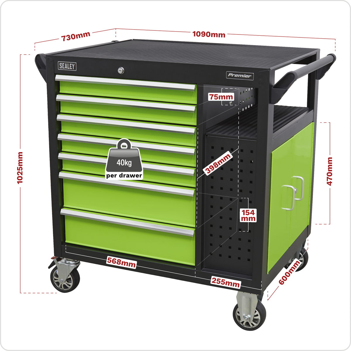 Premier™ Mobile Workstation with 7 Drawers & Cupboard 920mm