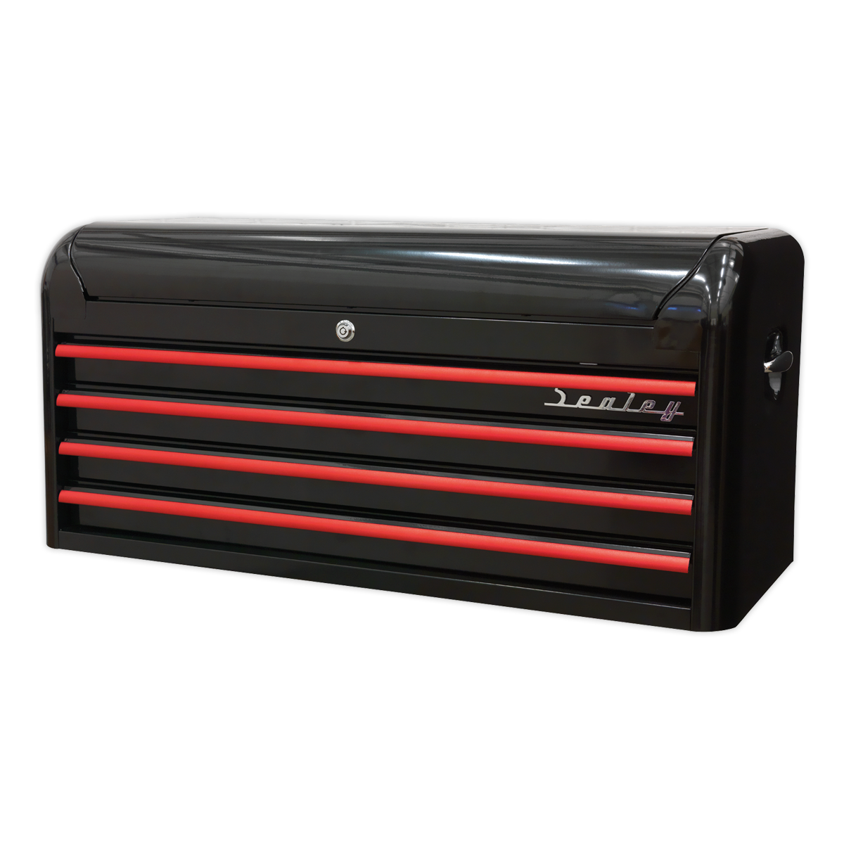 Premier™ Retro Style Wide Topchest 4 Drawer - Black with Red Anodised Drawer Pulls