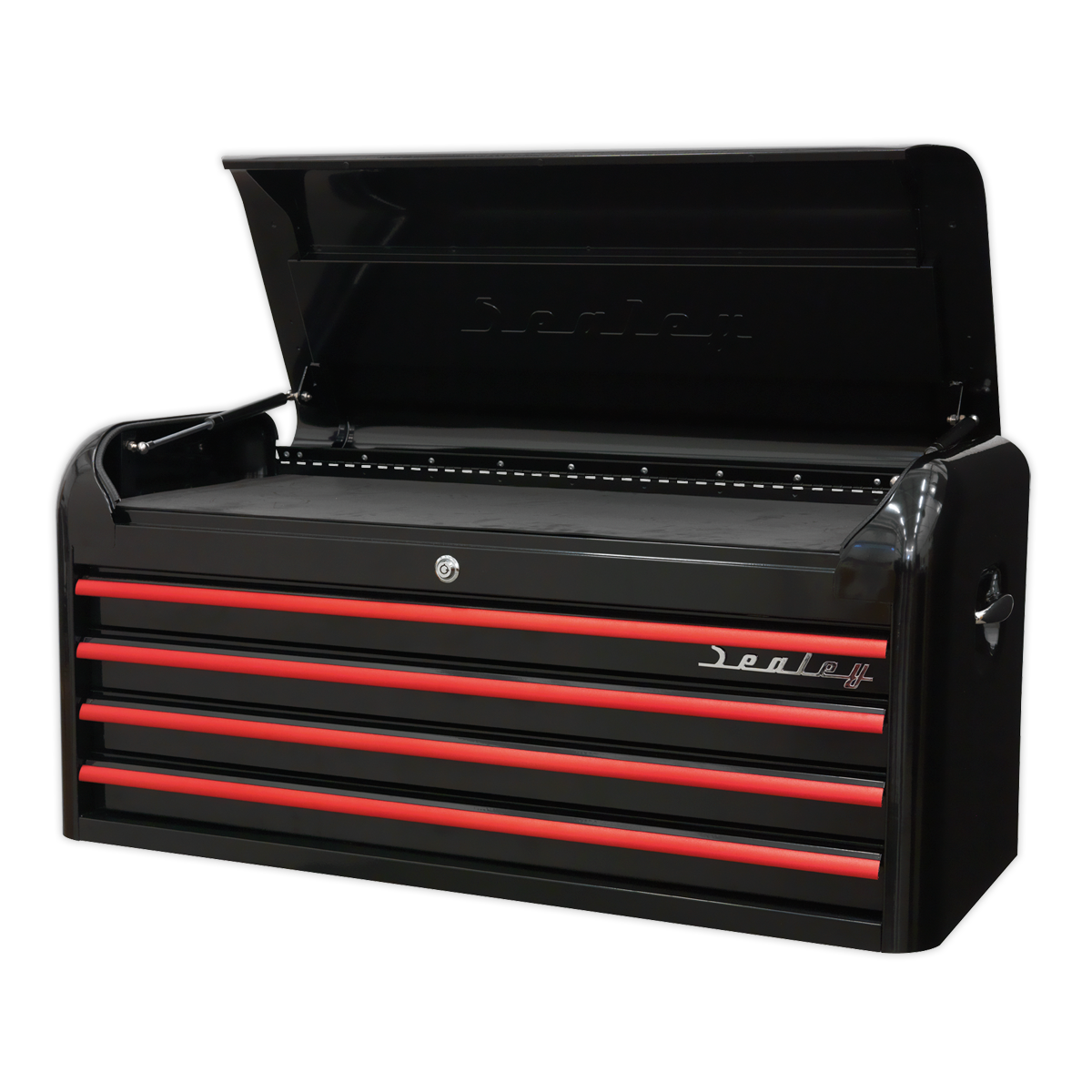 Premier™ Retro Style Wide Topchest 4 Drawer - Black with Red Anodised Drawer Pulls