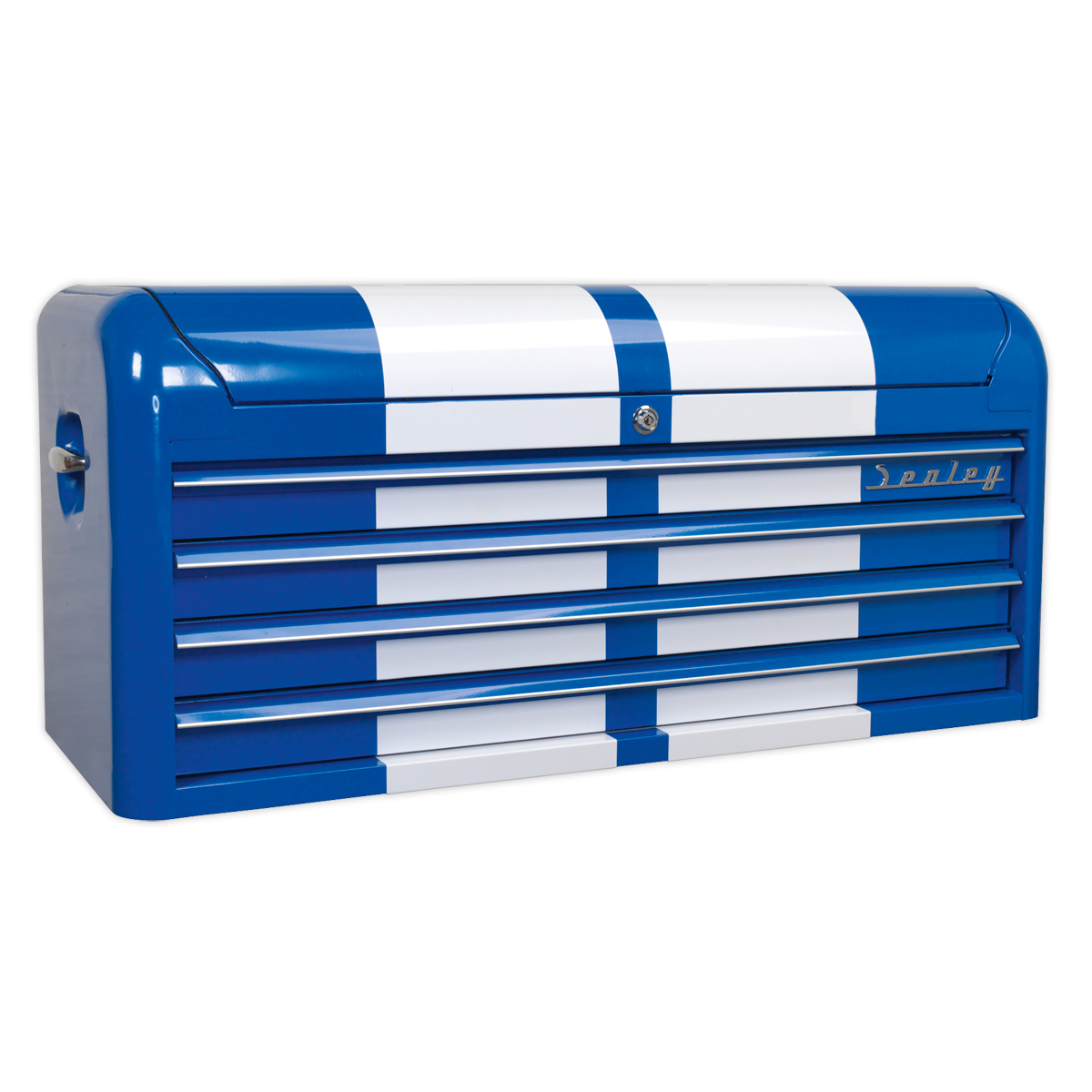 Premier™ Retro Style Wide Topchest 4 Drawer - Blue with White Stripes