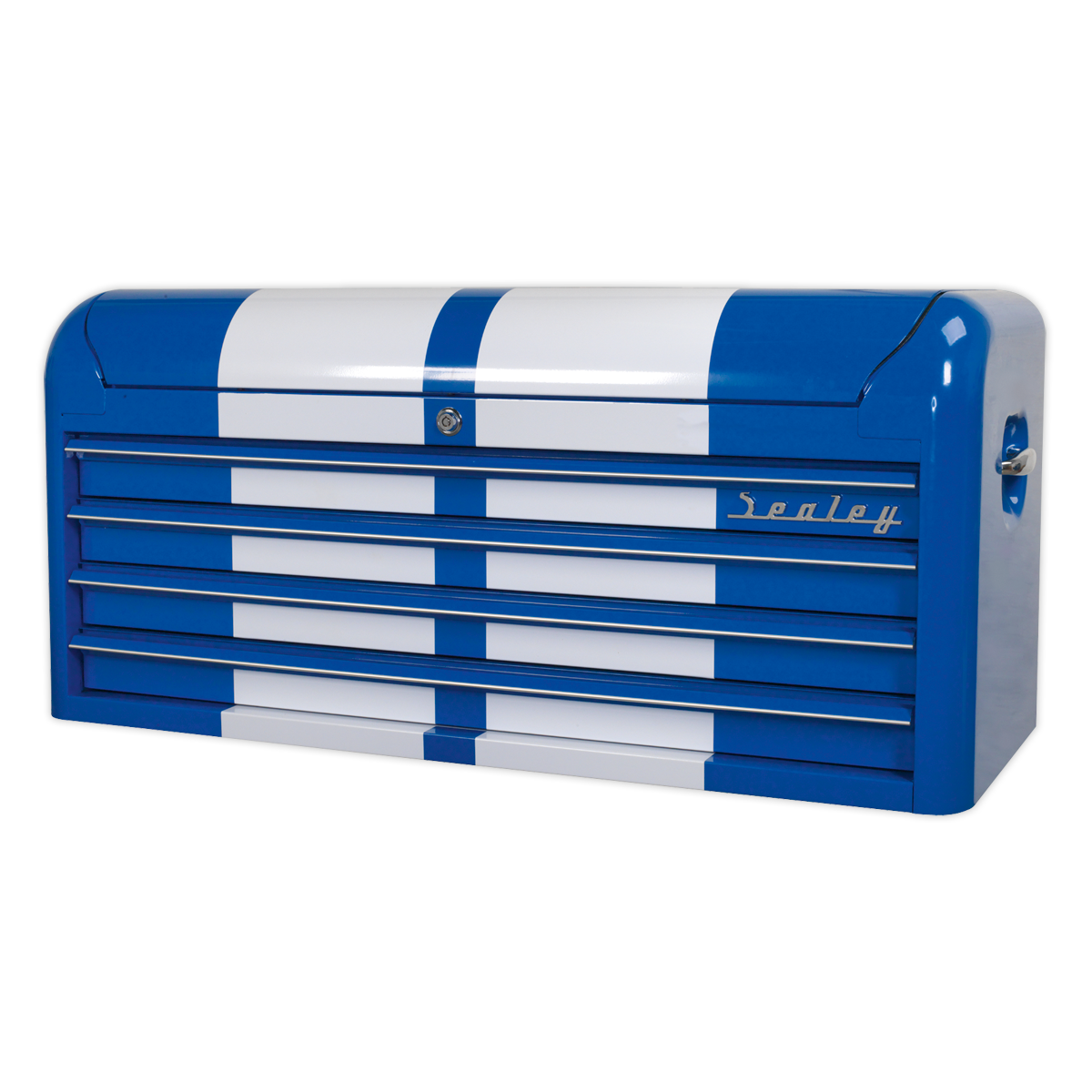 Premier™ Retro Style Wide Topchest 4 Drawer - Blue with White Stripes