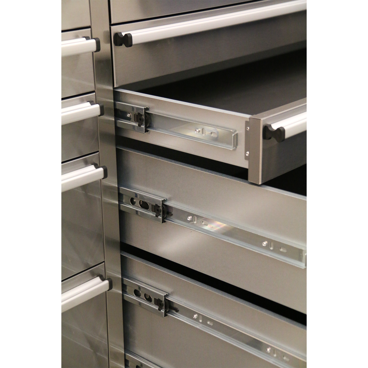Premier™ Mobile Stainless Steel Tool Cabinet 10 Drawer with Backboard & 2 Wall Cupboards