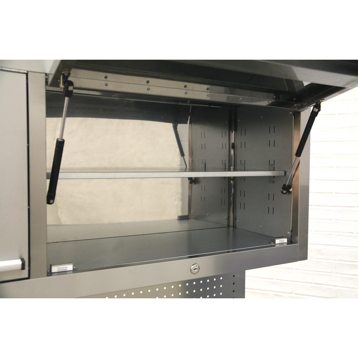Premier™ Mobile Stainless Steel Tool Cabinet 10 Drawer with Backboard & 2 Wall Cupboards
