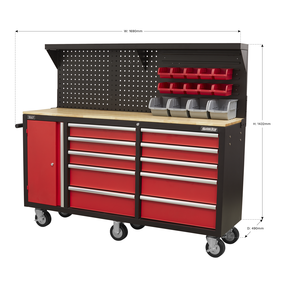Superline PRO® Mobile Workstation with Backboard 10 Drawer
