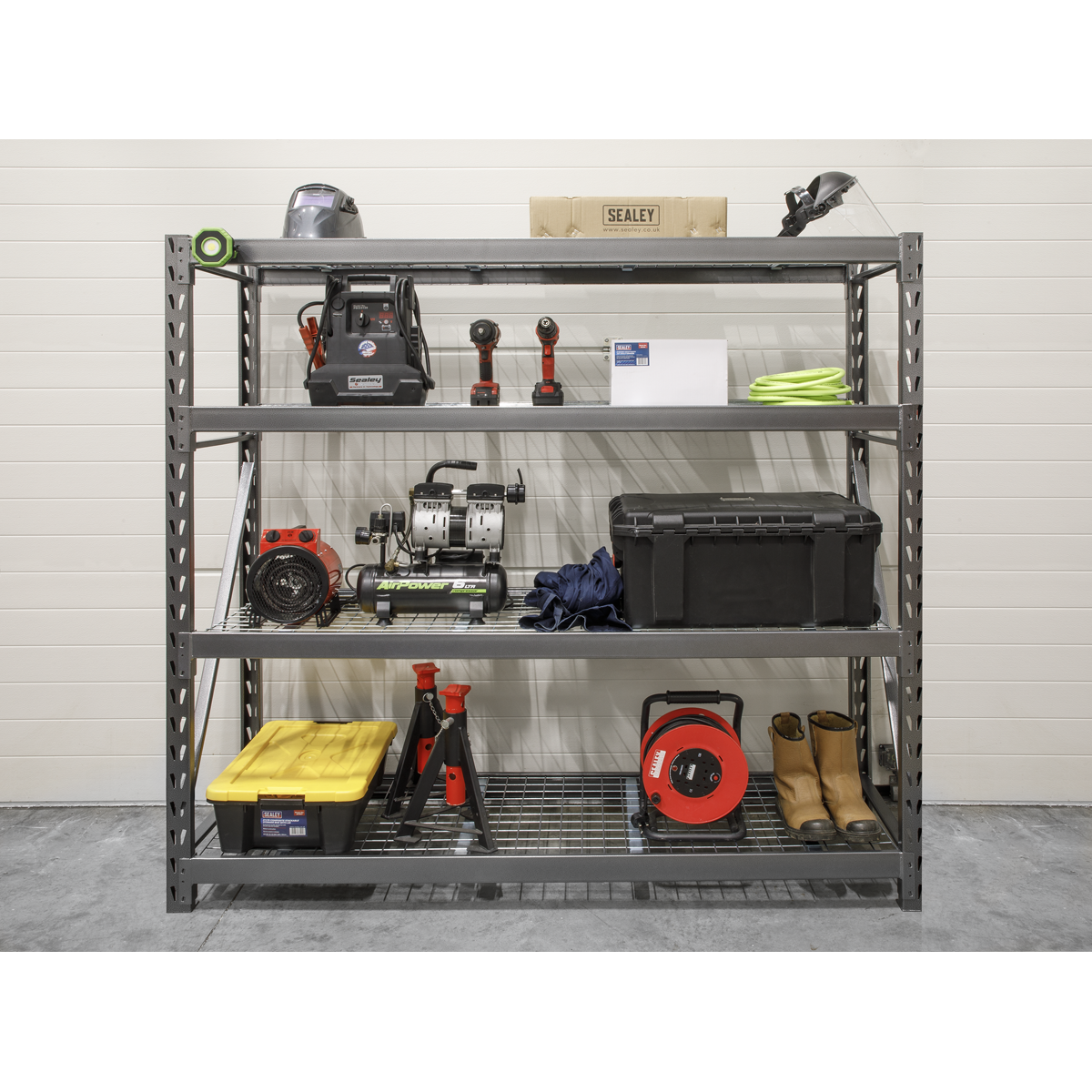 Heavy-Duty Racking Unit with 4 Mesh Shelves 640kg Capacity Per Level