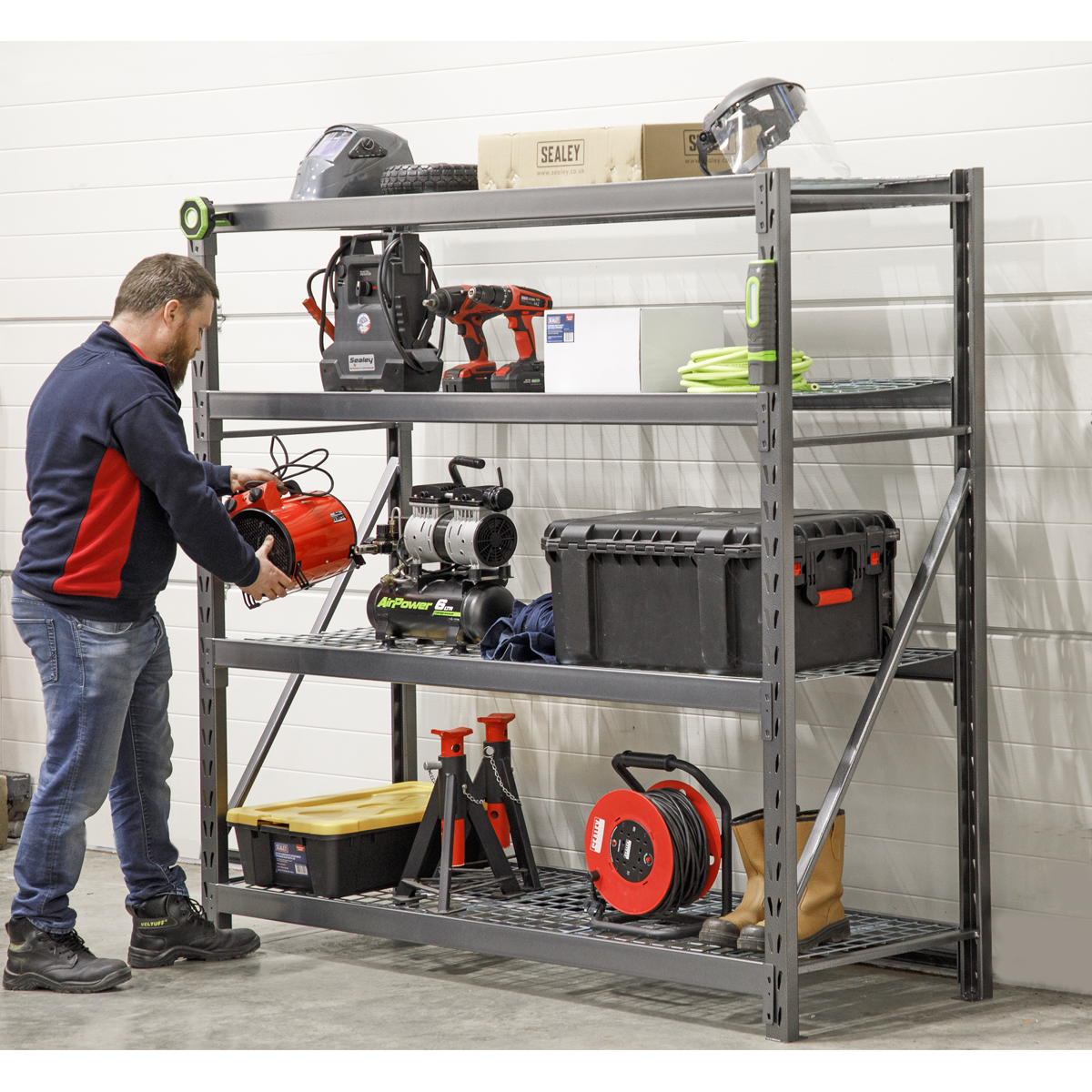 Heavy-Duty Racking Unit with 4 Mesh Shelves 640kg Capacity Per Level