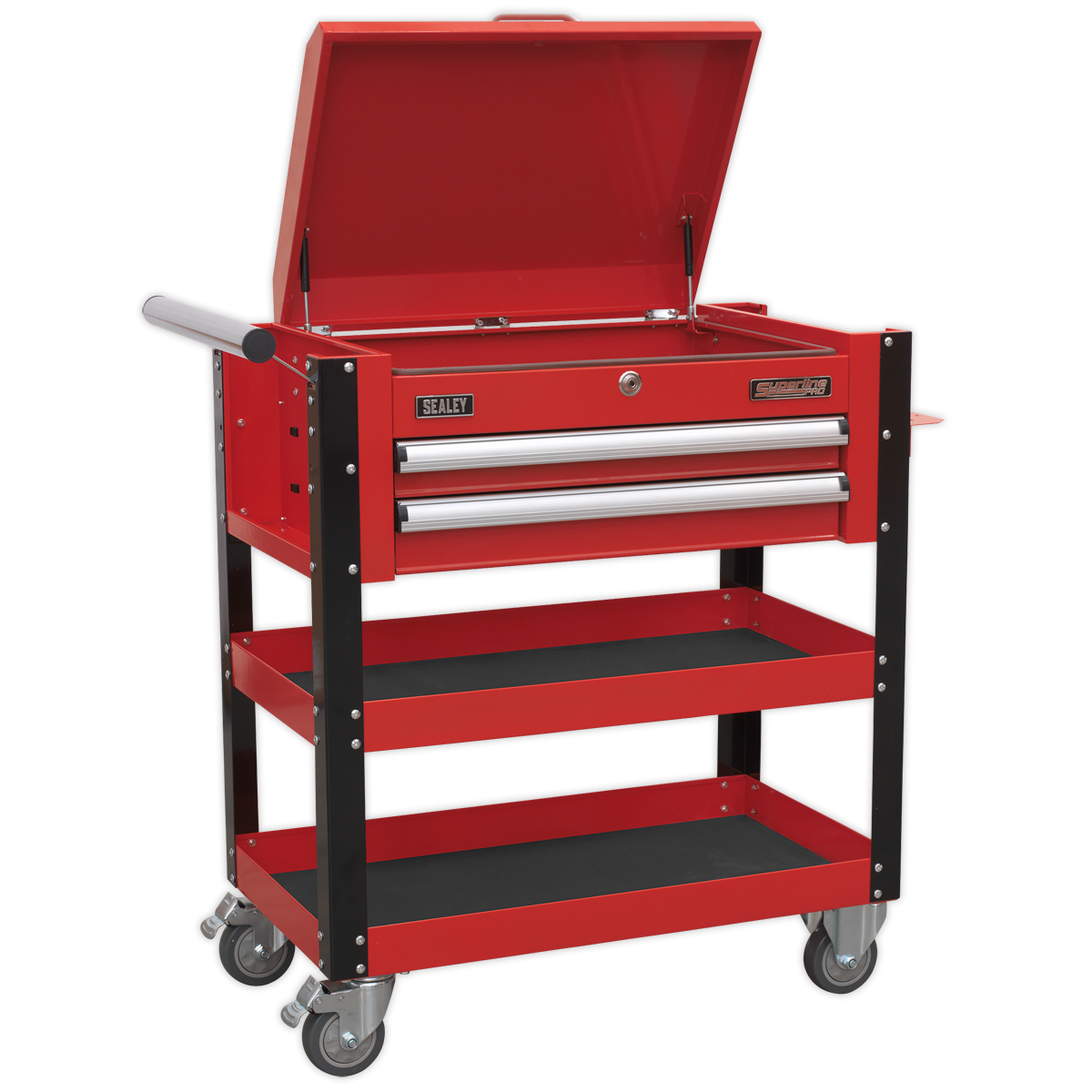 Superline PRO® Heavy-Duty Mobile Tool & Parts Trolley with Lockable Top & 2 Drawers