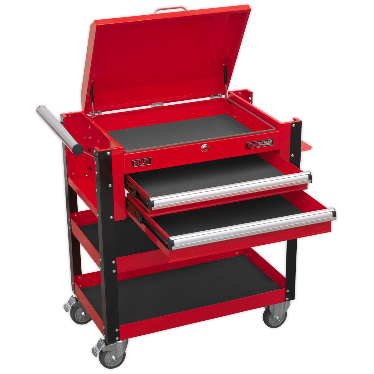 Superline PRO® Heavy-Duty Mobile Tool & Parts Trolley with Lockable Top & 2 Drawers