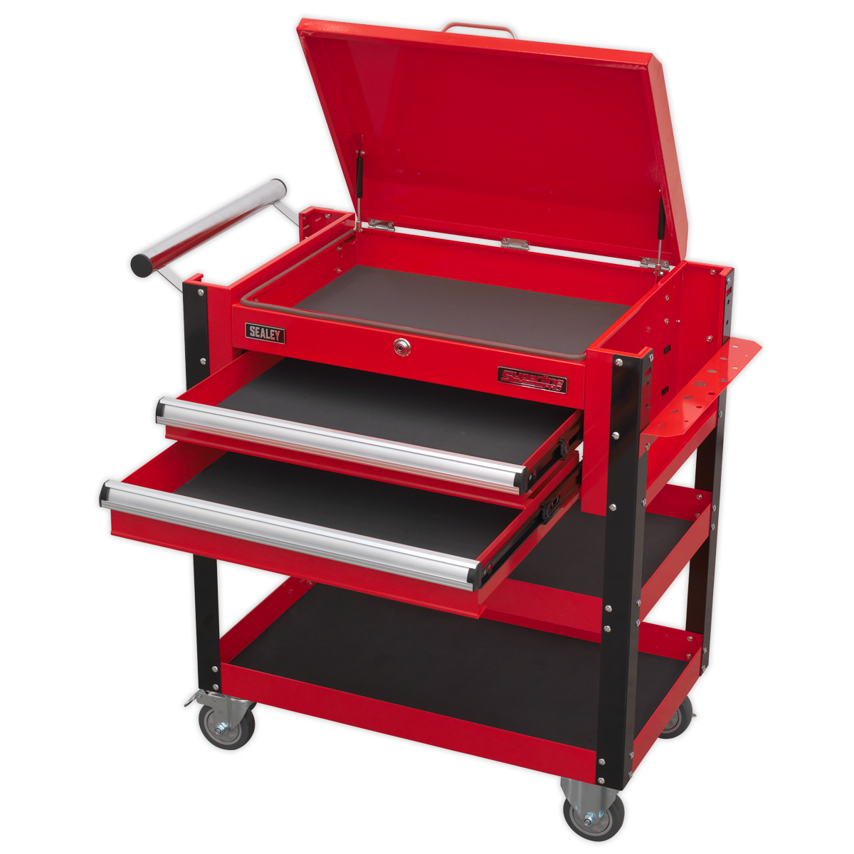 Superline PRO® Heavy-Duty Mobile Tool & Parts Trolley with Lockable Top & 2 Drawers