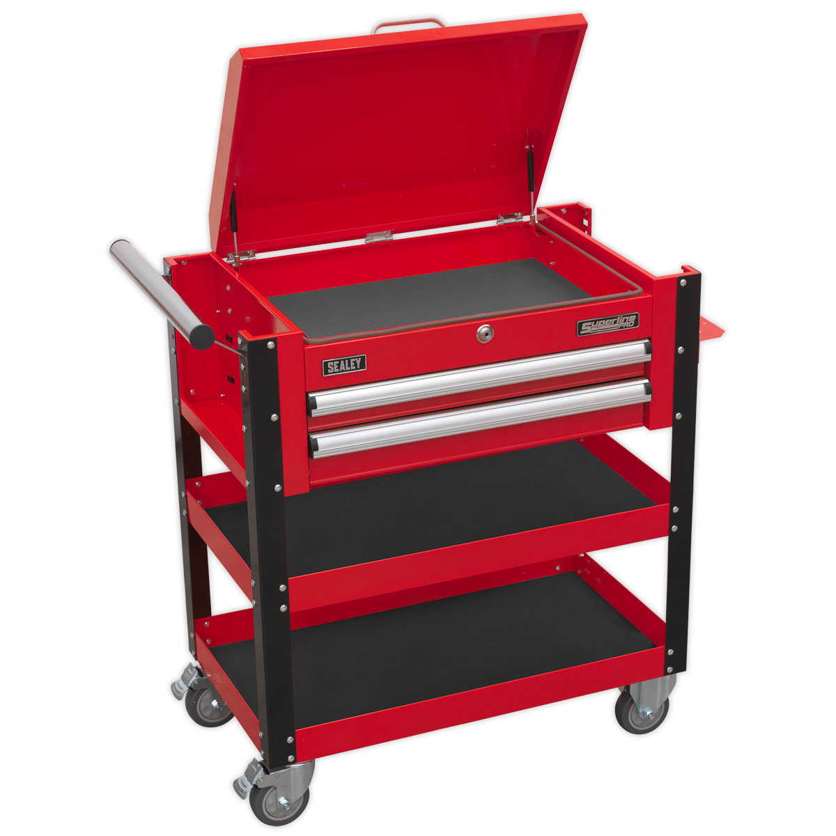 Superline PRO® Heavy-Duty Mobile Tool & Parts Trolley with Lockable Top & 2 Drawers
