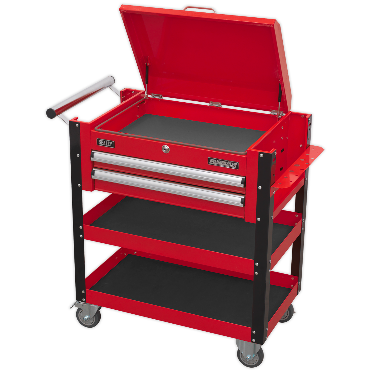 Superline PRO® Heavy-Duty Mobile Tool & Parts Trolley with Lockable Top & 2 Drawers