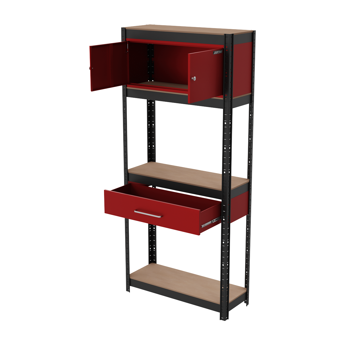 Shelving Unit 4-Tier with Cupboard & Drawer