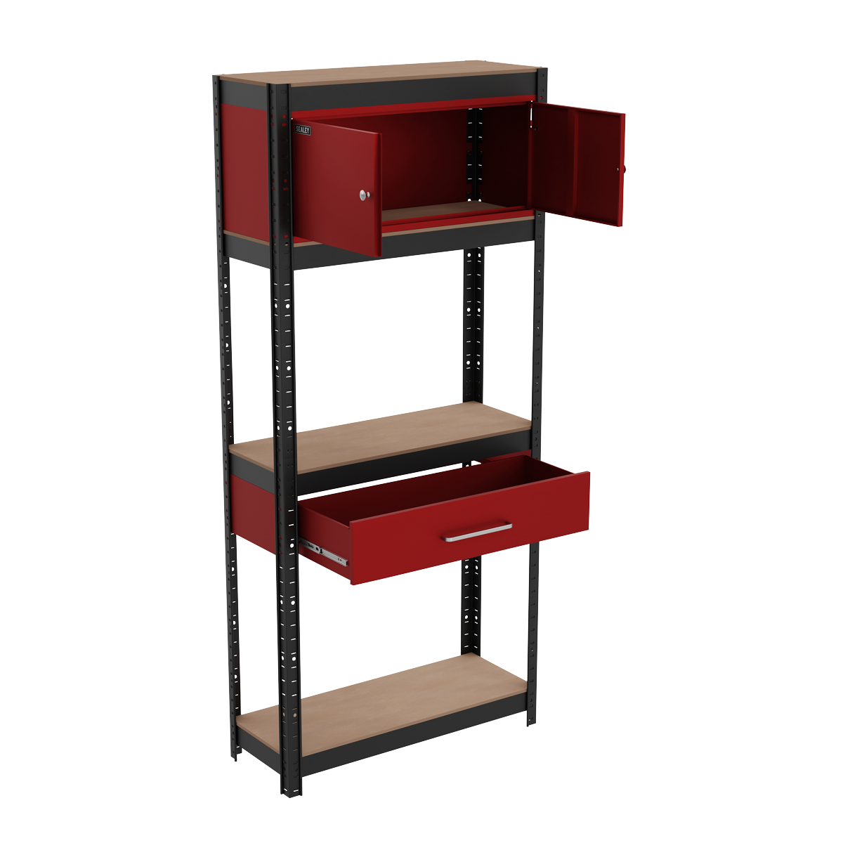 Shelving Unit 4-Tier with Cupboard & Drawer