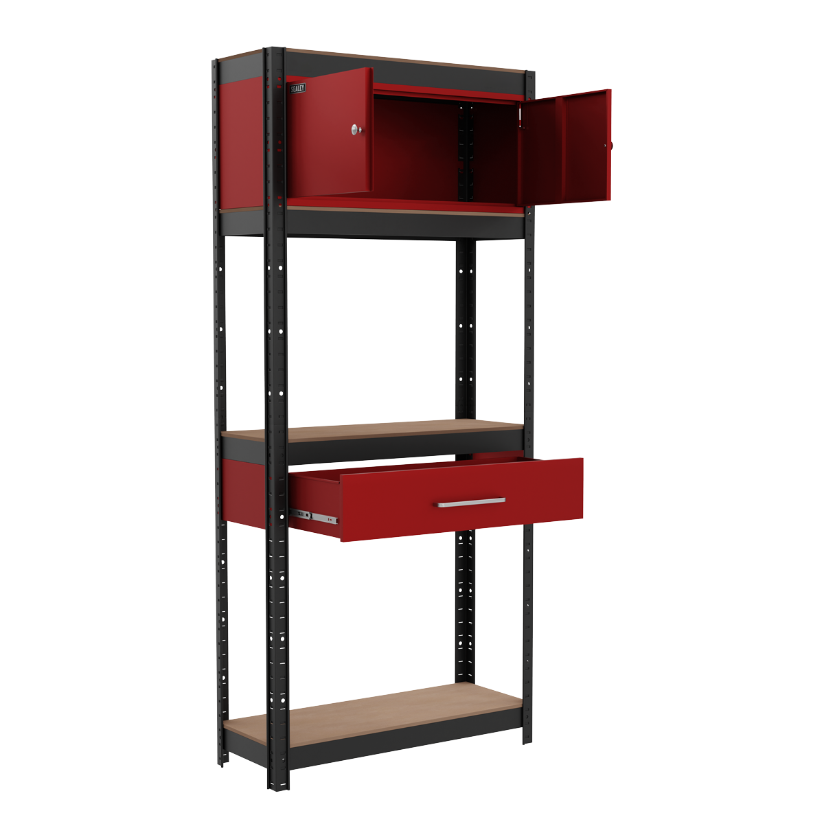 Shelving Unit 4-Tier with Cupboard & Drawer