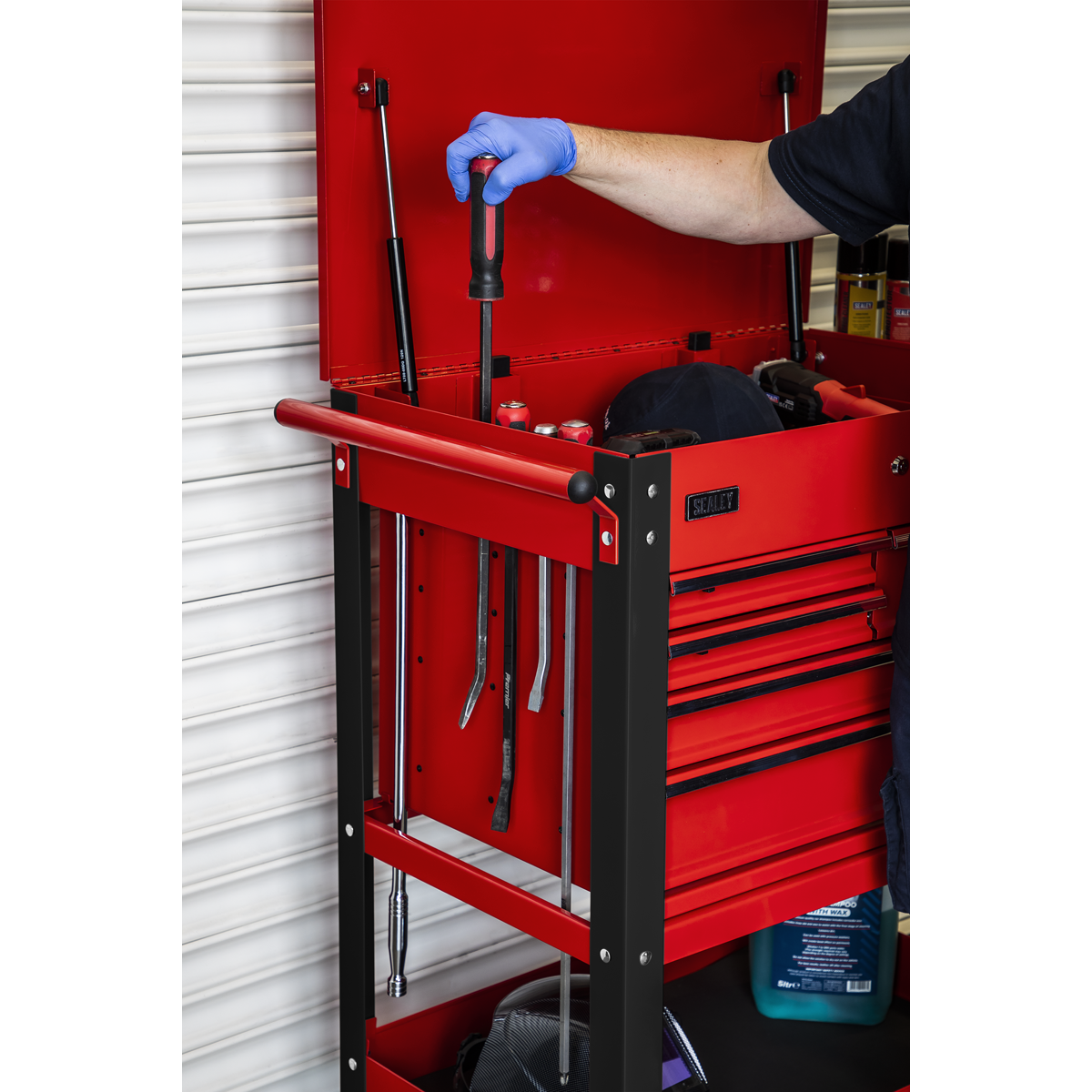 Superline PRO® Heavy-Duty Mobile Tool & Parts Trolley with 5 Drawers & Lockable Top