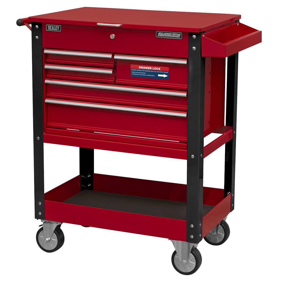 Superline PRO® Heavy-Duty Mobile Tool & Parts Trolley with 5 Drawers & Lockable Top