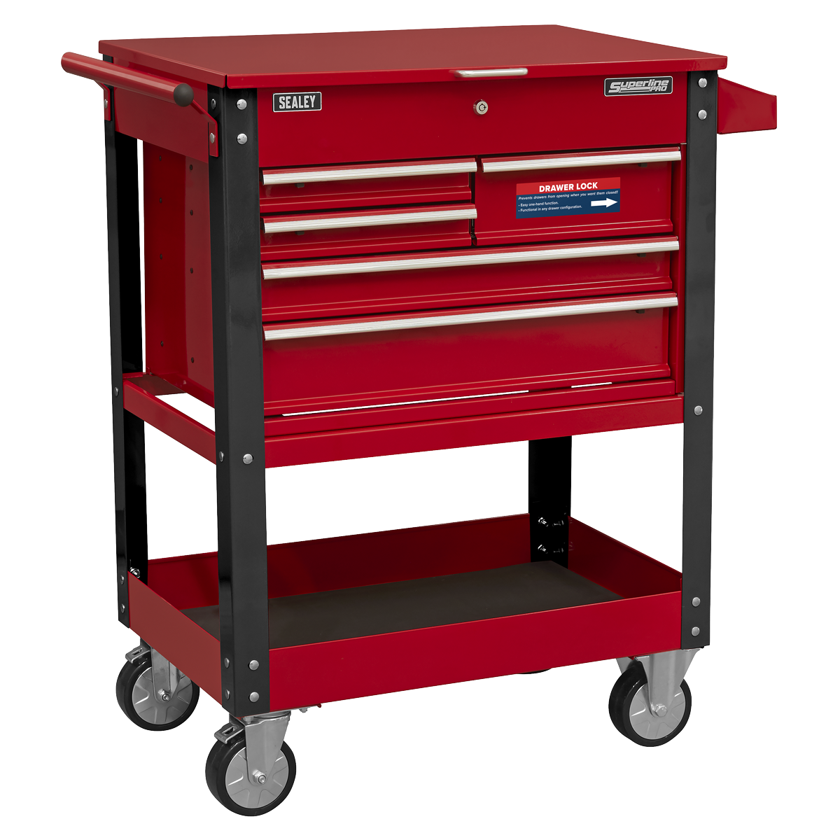 Superline PRO® Heavy-Duty Mobile Tool & Parts Trolley with 5 Drawers & Lockable Top