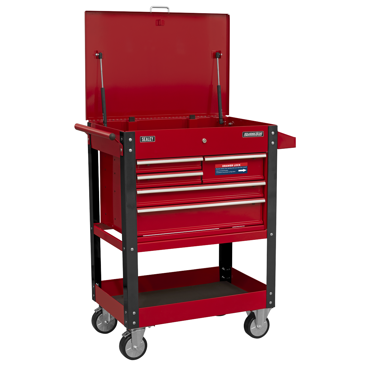 Superline PRO® Heavy-Duty Mobile Tool & Parts Trolley with 5 Drawers & Lockable Top