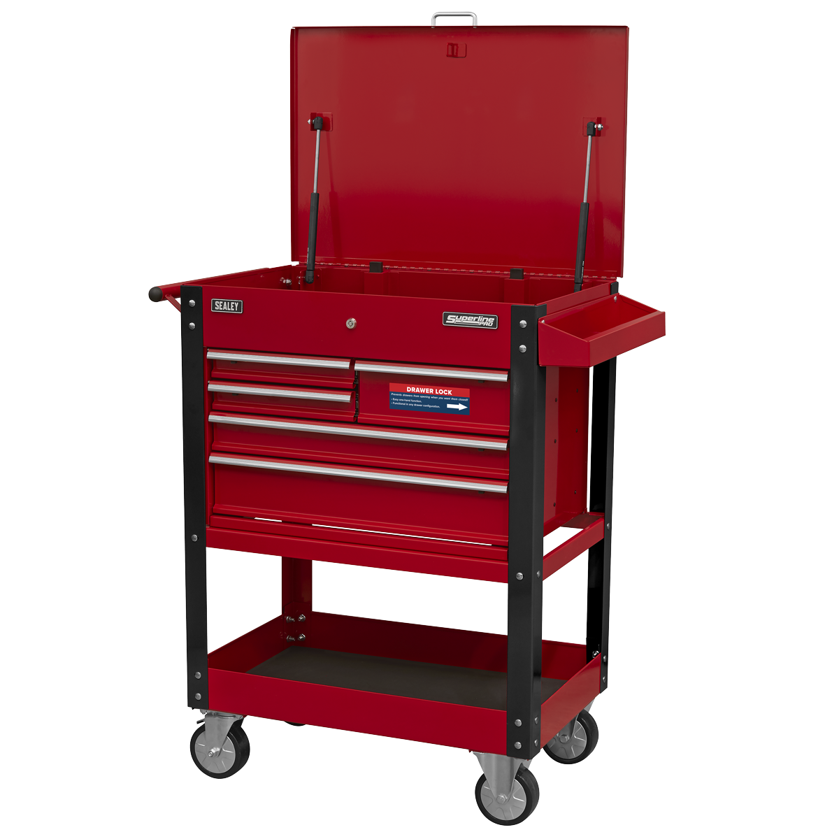 Superline PRO® Heavy-Duty Mobile Tool & Parts Trolley with 5 Drawers & Lockable Top