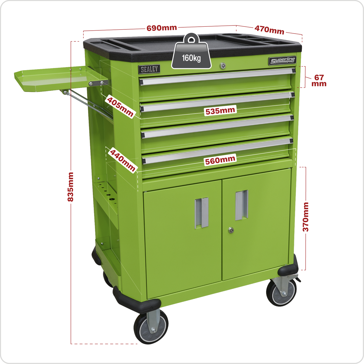 Superline PRO® Tool Trolley with 4 Drawers & 2 Door Cupboard