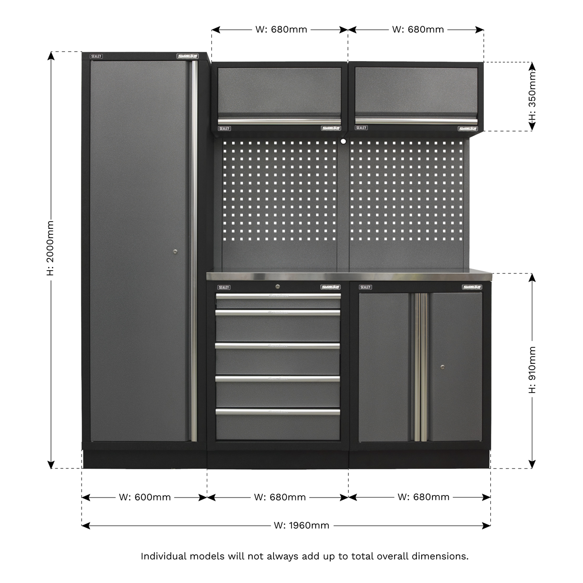 Superline PRO® Storage System with Stainless Worktop 1.96m