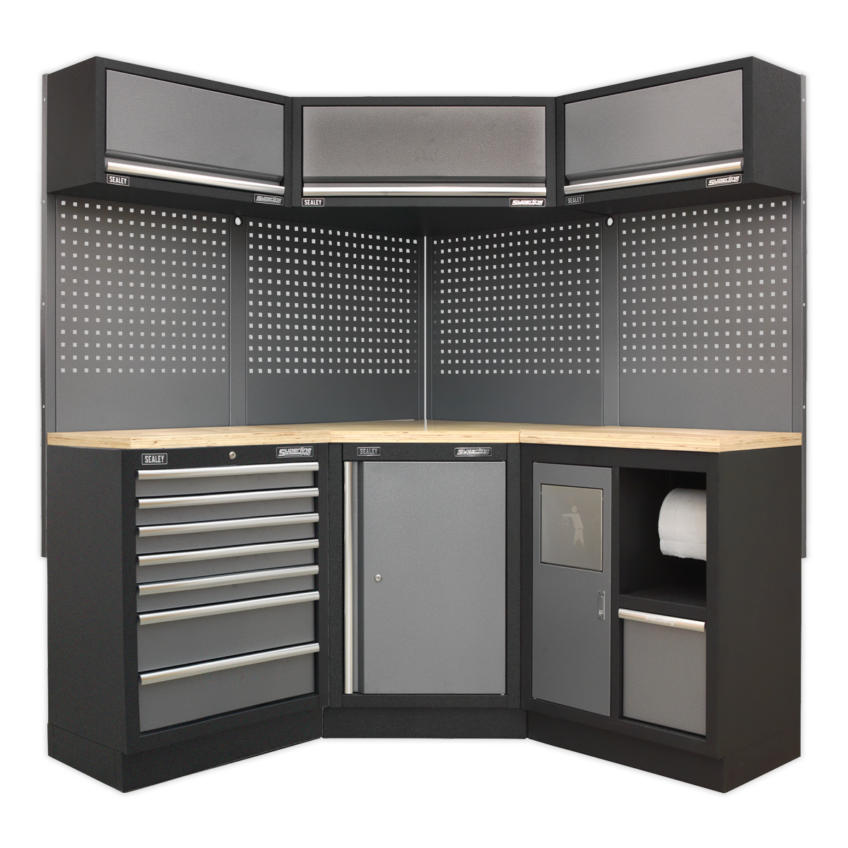 Superline PRO® Corner Storage System with Wood Worktop 1.55m