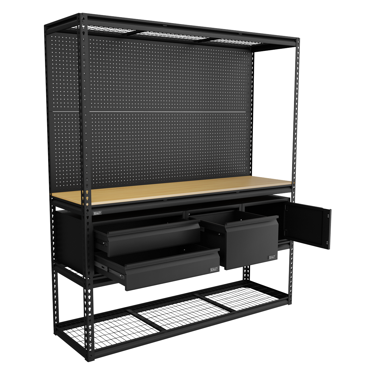 Heavy-Duty Modular Workbench & Racking Kit with 3 Storage Units