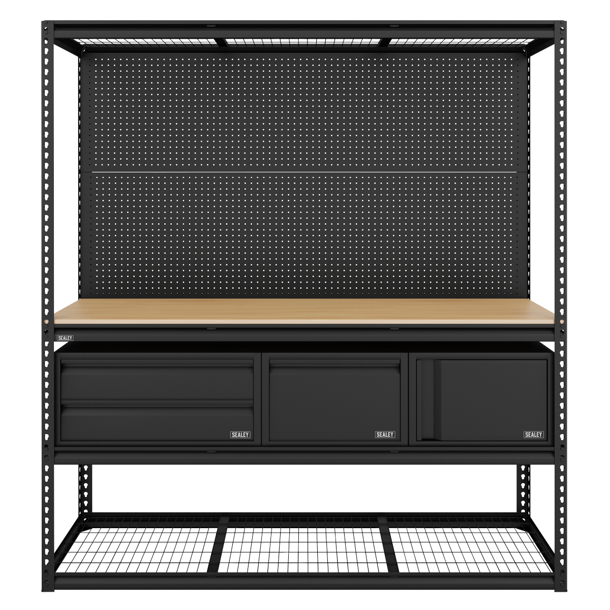 Heavy-Duty Modular Workbench & Racking Kit with 3 Storage Units