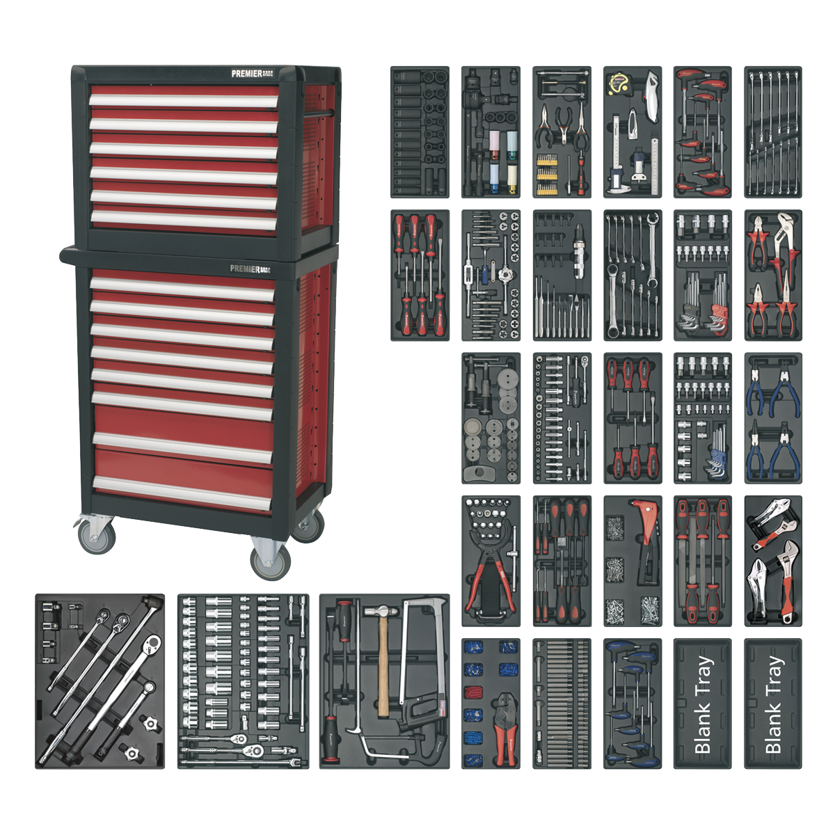 Premier™ Topchest & Rollcab Combination 14 Drawer with 1233pc Tool Kit