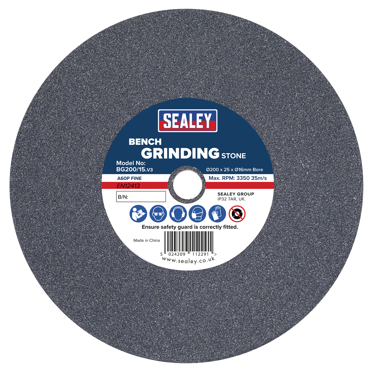 200 x 25mm Grinding Stone 16mm Bore - A60P Fine
