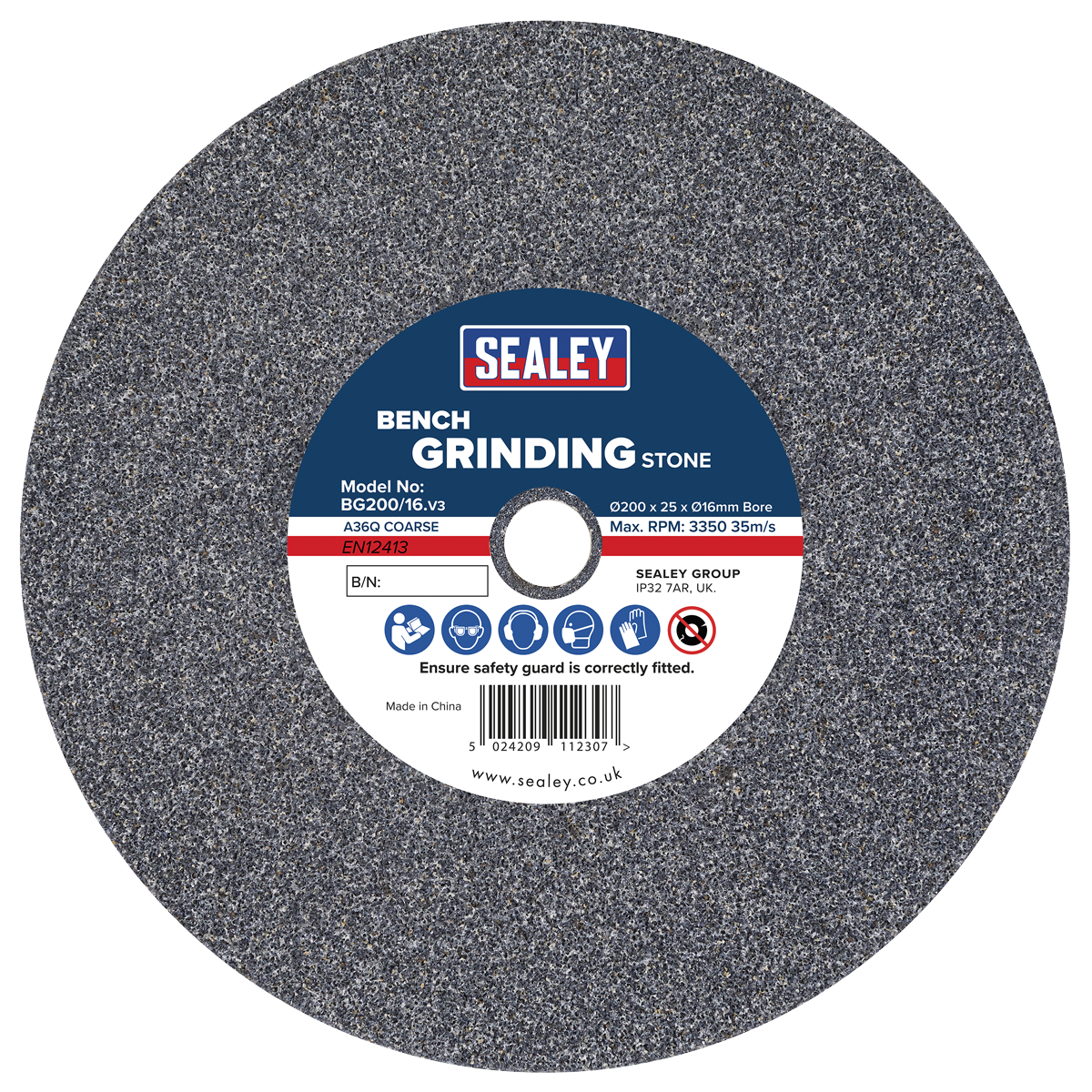 200 x 25mm Grinding Stone 16mm Bore - A36Q Coarse