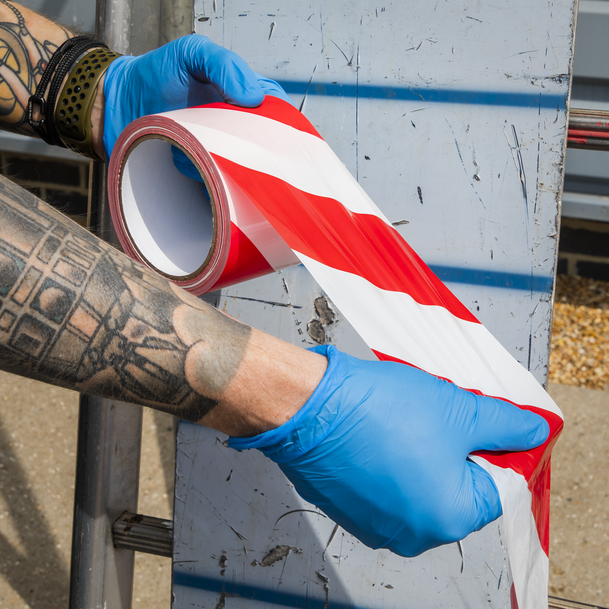 Non-Adhesive Hazard Warning Barrier Tape 80mm x 100m - Red/White