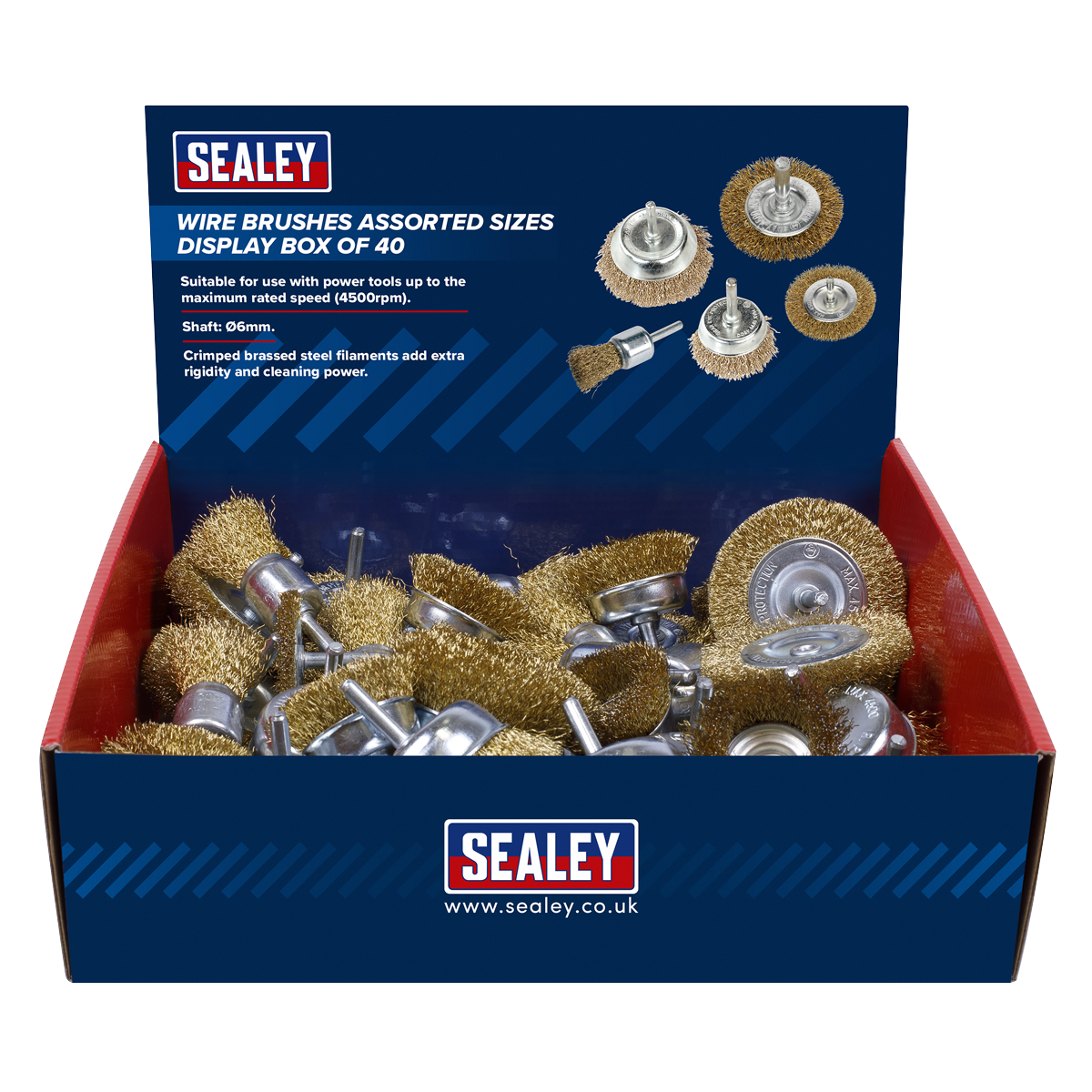 Crimped Wire Brushes Assorted Sizes - Display Box of 40
