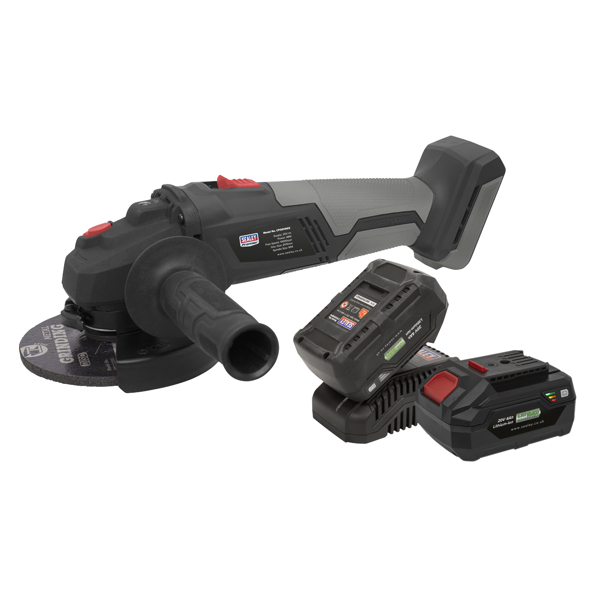 Premier SV20 Series 115mm Brushless Cordless Angle Grinder Kit 20V 4Ah - 2 Batteries