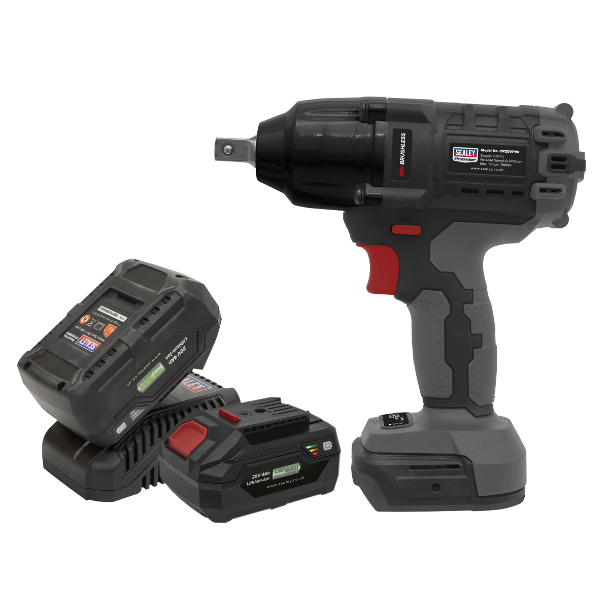 Premier SV20 Series 1/2"Sq Drive Brushless Cordless Impact Wrench Kit 20V 4Ah - 2 Batteries