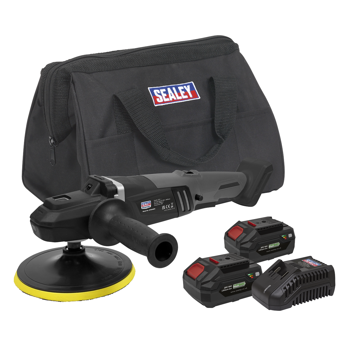 Premier SV20 Series 180mm Brushless Cordless Rotary Polisher 20V 4Ah - 2 Batteries
