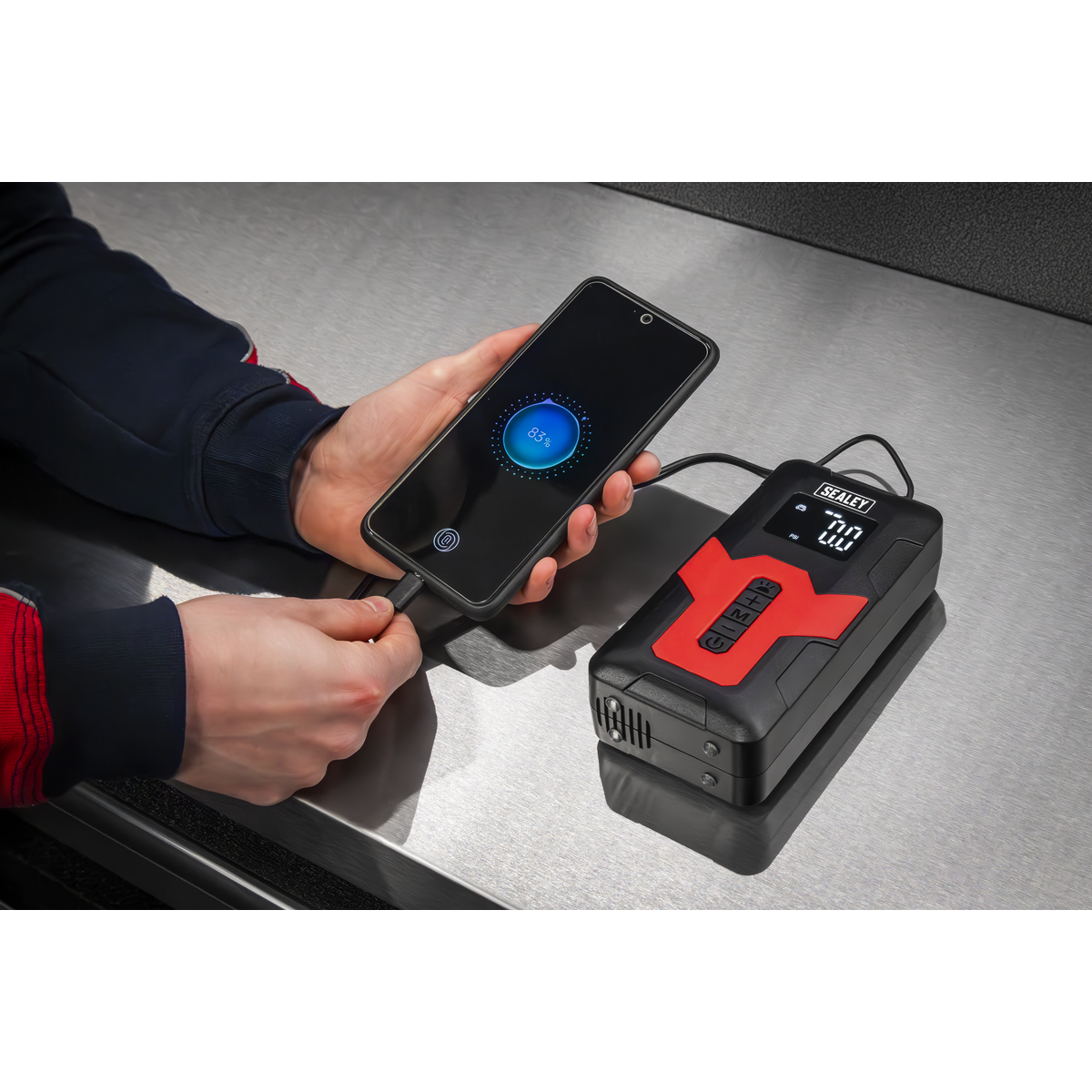 Rechargeable Tyre Inflator & Power Bank with Worklight 12V