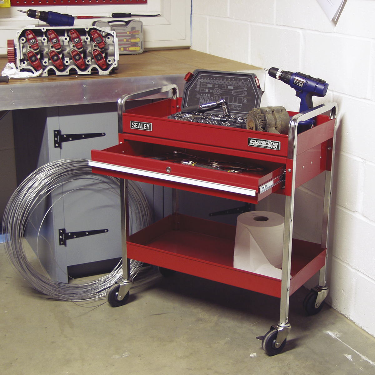 Superline PRO® Heavy-Duty Trolley with Lockable Drawer 2-Level
