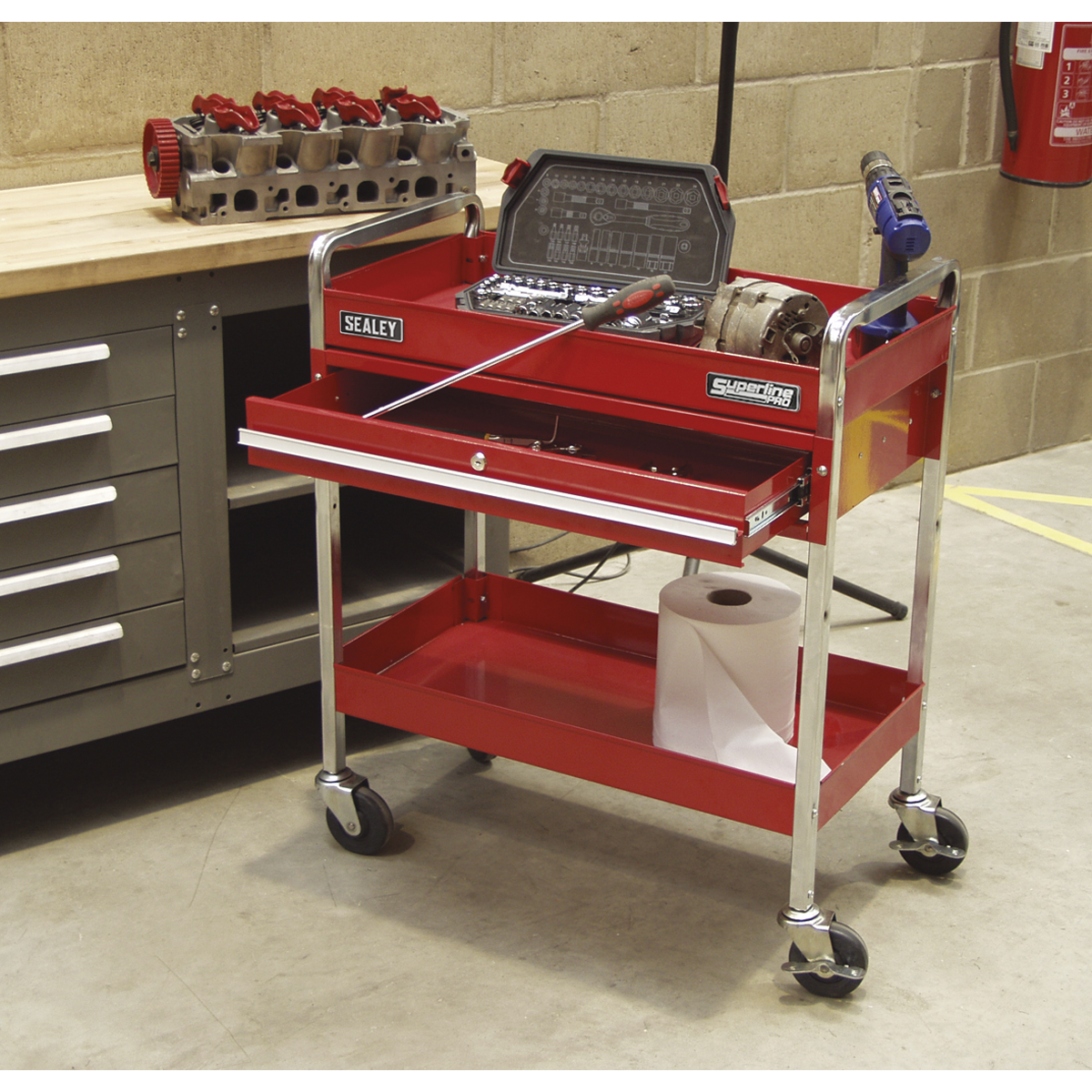 Superline PRO® Heavy-Duty Trolley with Lockable Drawer 2-Level