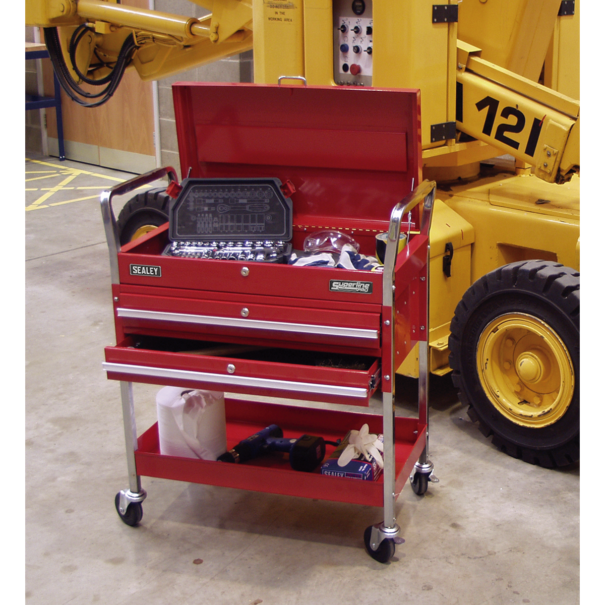 Superline PRO® Heavy-Duty Trolley with Lockable Top & 2 Drawers 2-Level