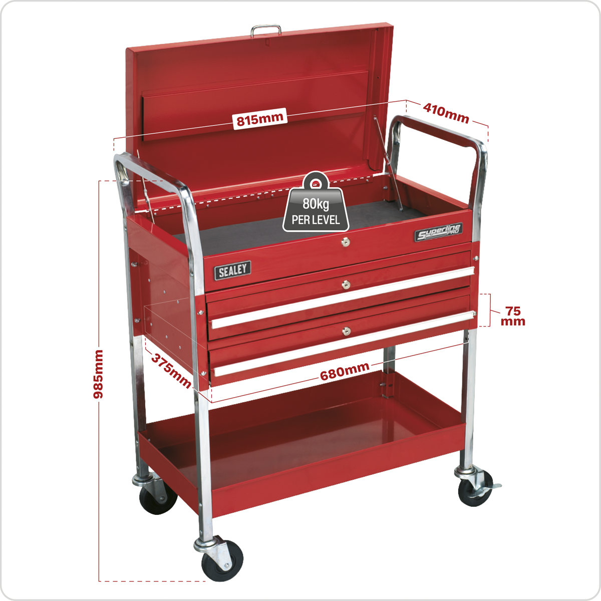 Superline PRO® Heavy-Duty Trolley with Lockable Top & 2 Drawers 2-Level