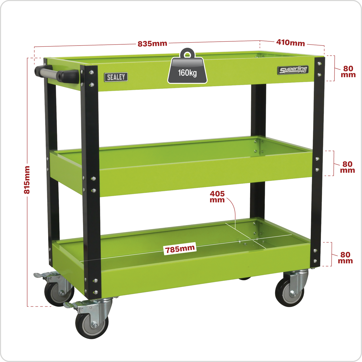 Superline PRO® Heavy-Duty Workshop Trolley 3-Level - Hi-Vis Green