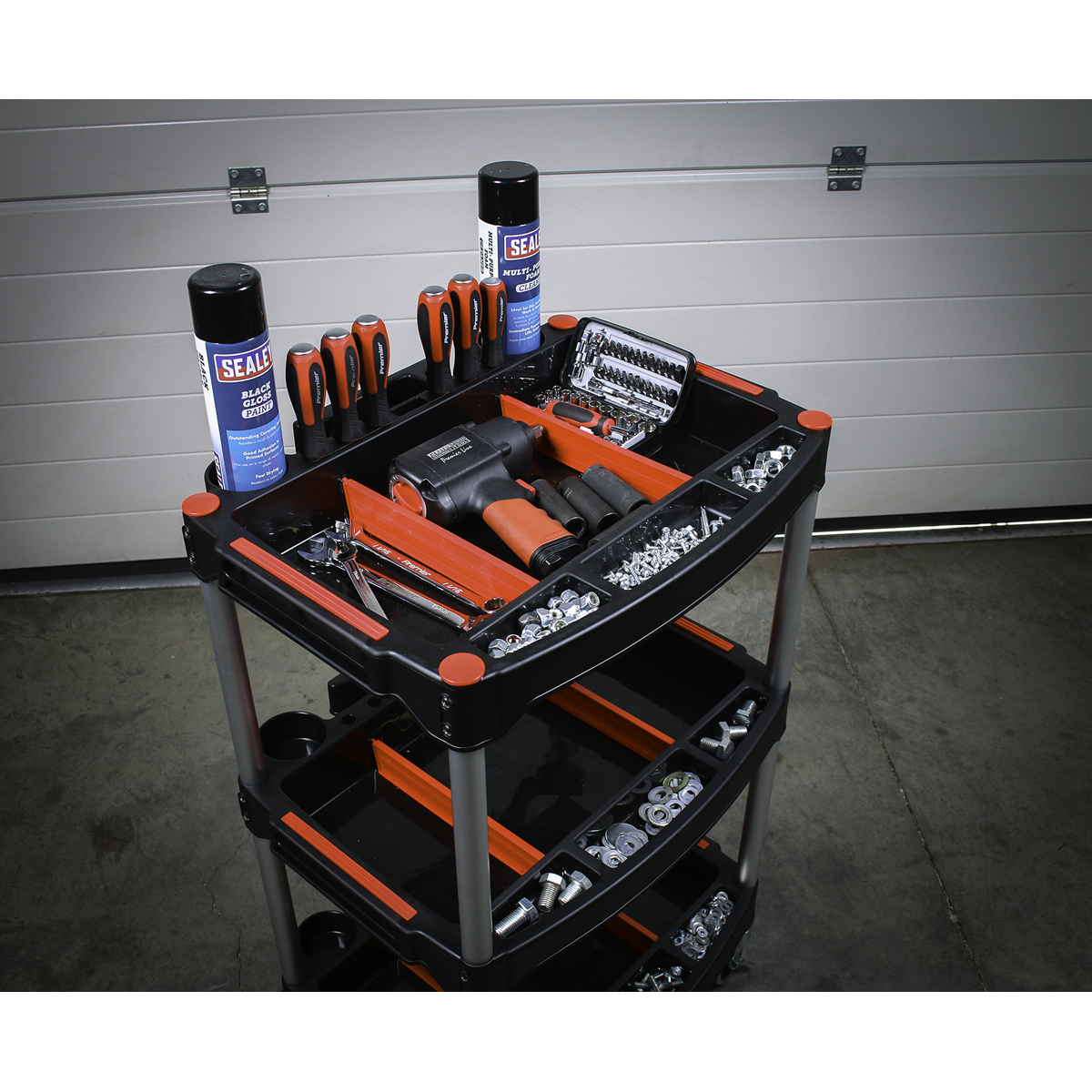 Composite Workshop Trolley with Parts Storage 3-Level