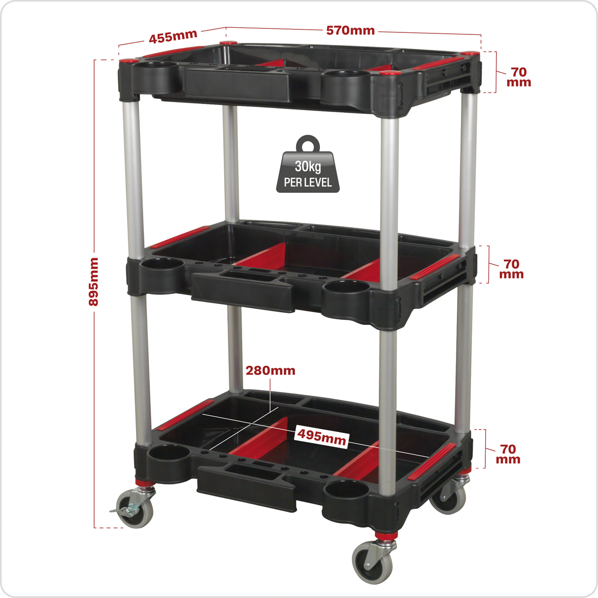 Composite Workshop Trolley with Parts Storage 3-Level